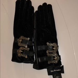 Kooples velvet and leather gloves